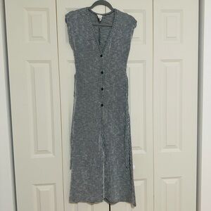 Caution to the wind dress, black and white stripes with front slit size S